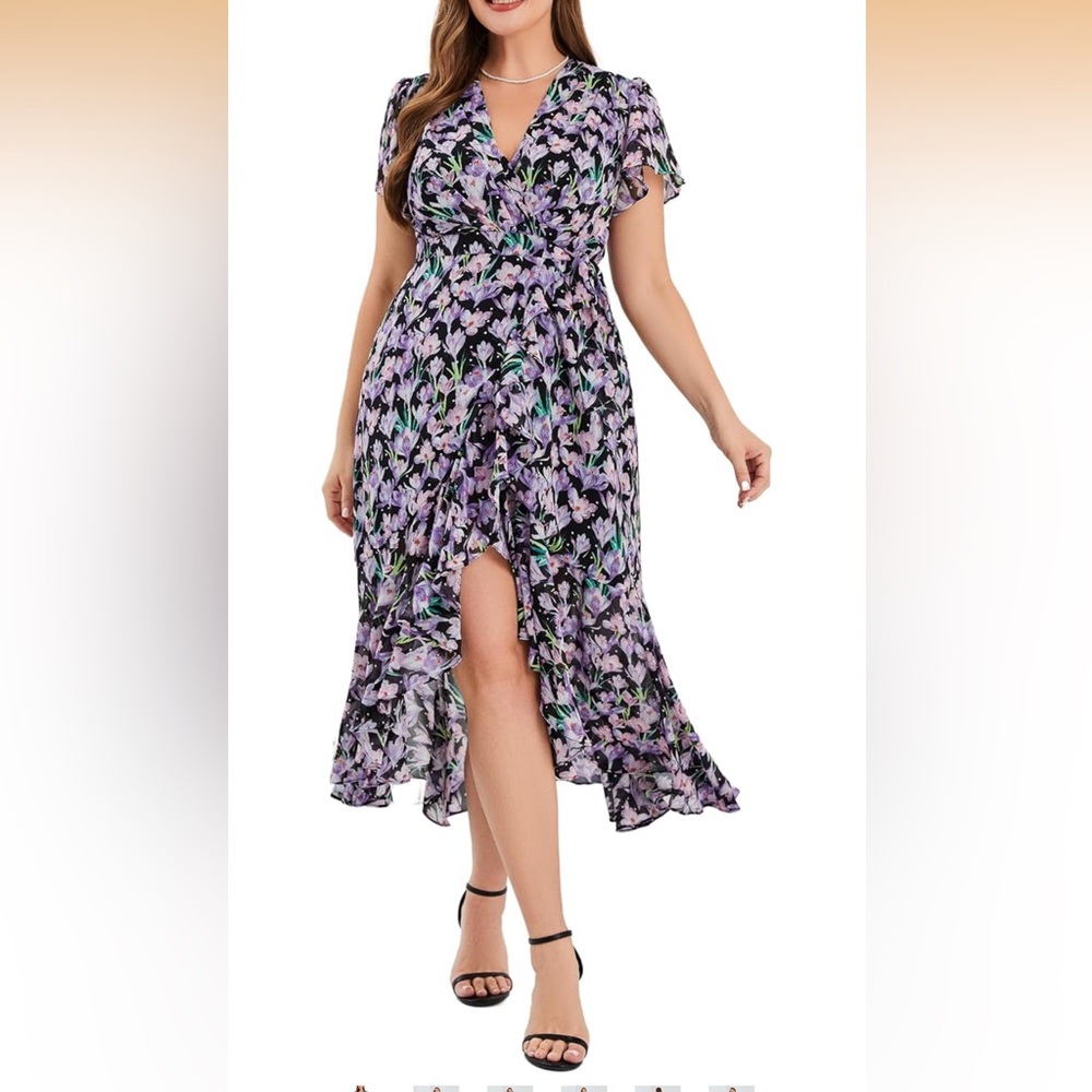 Plus size Chiffon floral high-low wrap dress 3X Like New